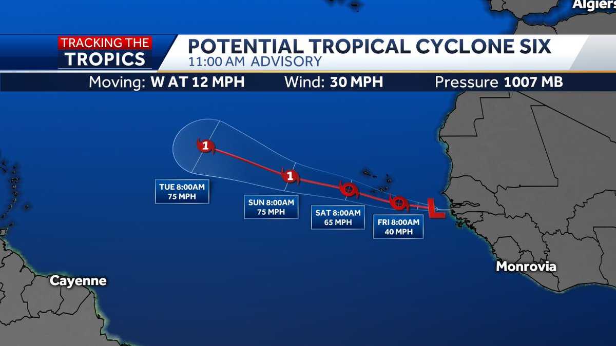 National Hurricane Center monitors potential tropical cyclone 6 off