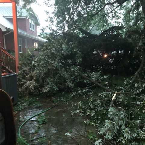 Severe storm damage in Pleasant Ridge in Cincinnati, Ohio