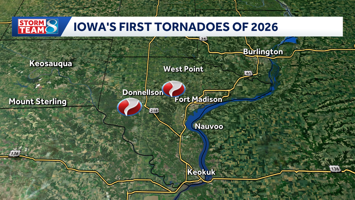 Three tornadoes confirmed in Iowa from Tuesday's storms