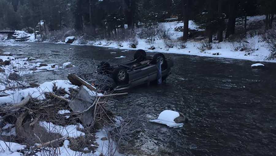 Overturned car in Truckee River
