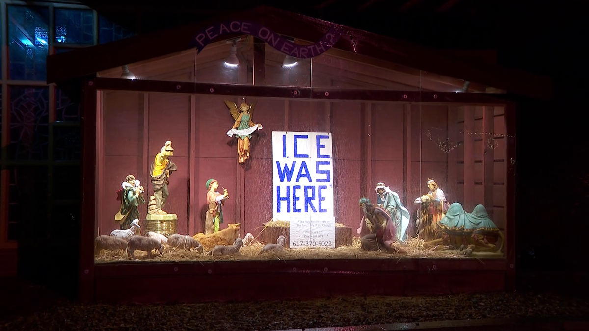 Mass. church displays 'ICE was here' sign in Nativity scene