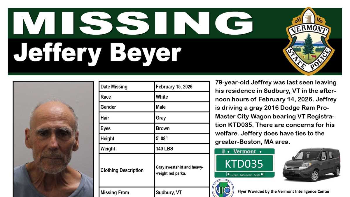 Vermont State Police search for missing Sudbury man