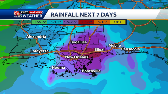 New Orleans weather forecast high temp low temp rain chance Friday