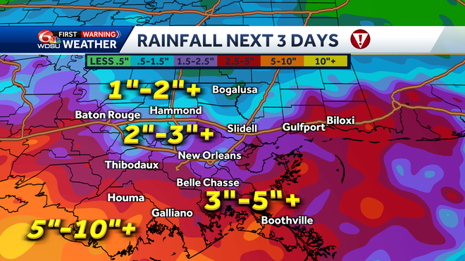 New Orleans weather forecast flood watch rain totals tropic storm