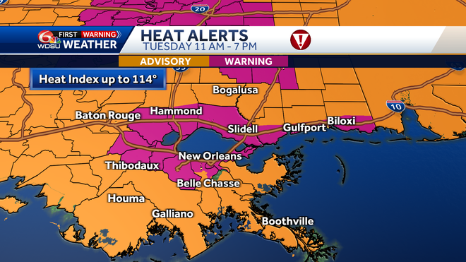 Heat alerts on Tuesday