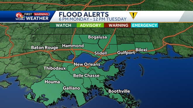 New Orleans weather forecast will a tornado hit tonight flooding