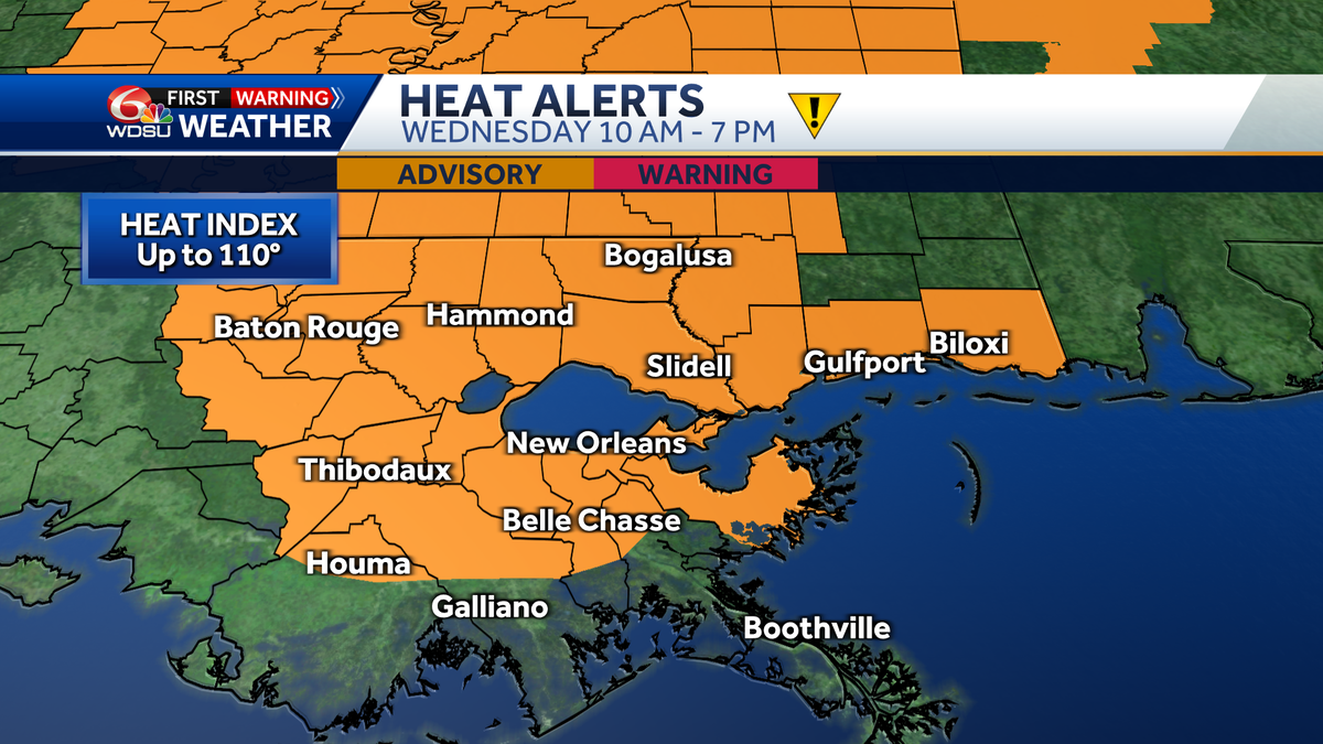 New Orleans weather forecast Heat Advisory high temp heat index