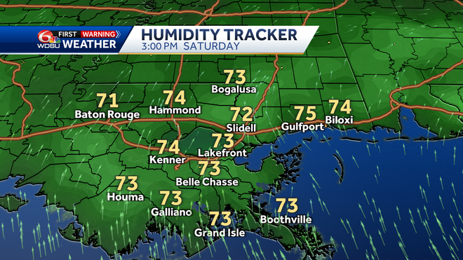 New Orleans weather forecast high temp heat index rain chances