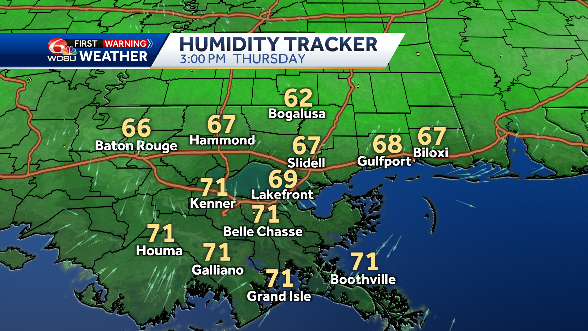 New Orleans weather forecast high temp rain chances Memorial Day - WDSU