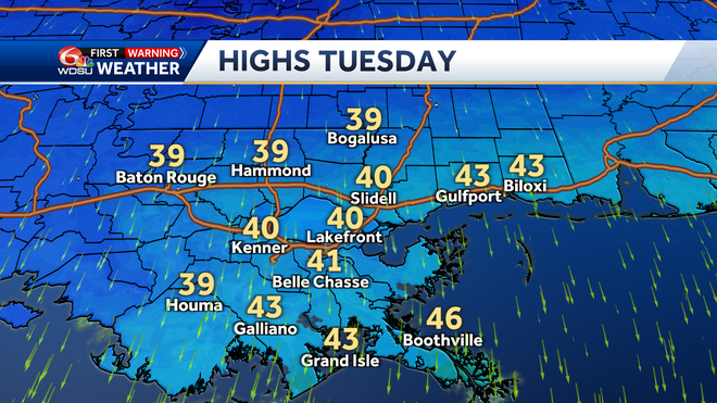 New Orleans forecast how cold will it be low temps this week