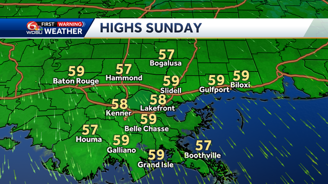 New Orleans storm forecast rain flooding weekend high temps