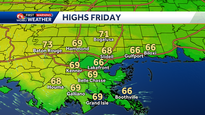 New Orleans forecast Saturday rain chances high temps
