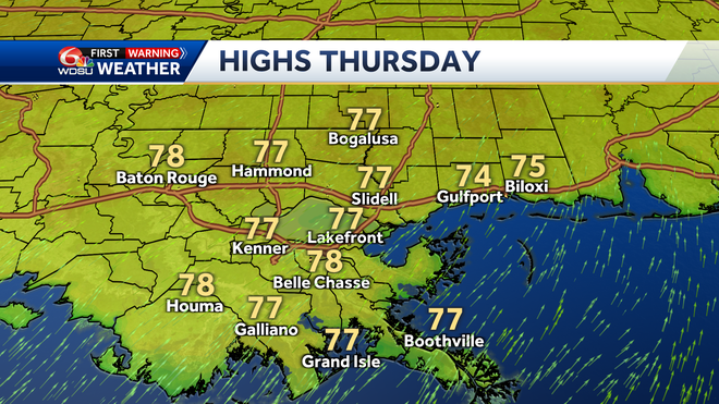 New Orleans weather forecast fog low temp high temp rain chances