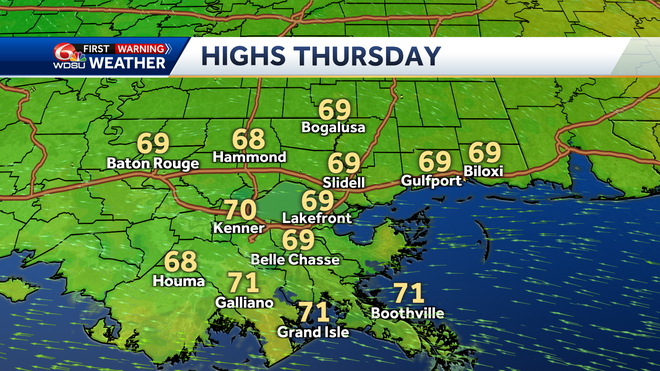 New Orleans weather forecast high temp rain chances Thursday