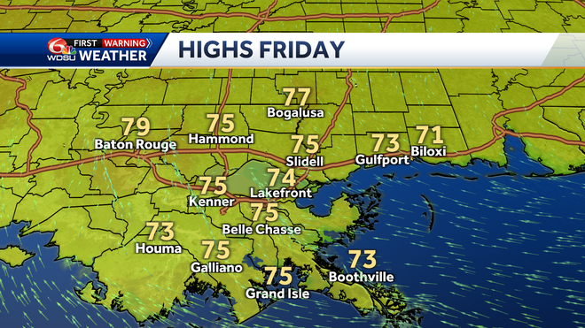 New Orleans Easter forecast weather high low temp rain chances