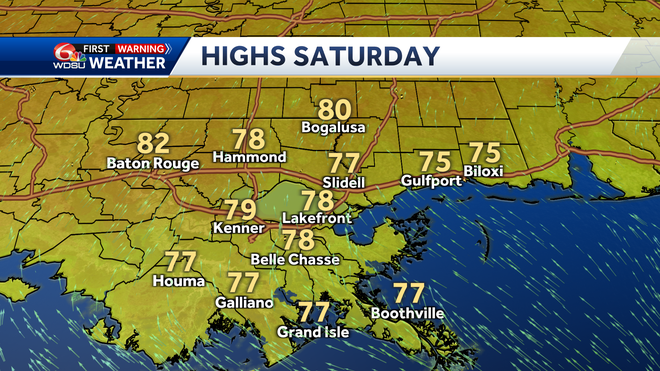 New Orleans Easter Sunday weather forecast high low rain chances