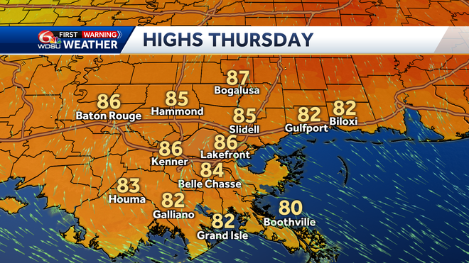 New Orleans Louisiana weather forecast high temp rain chances