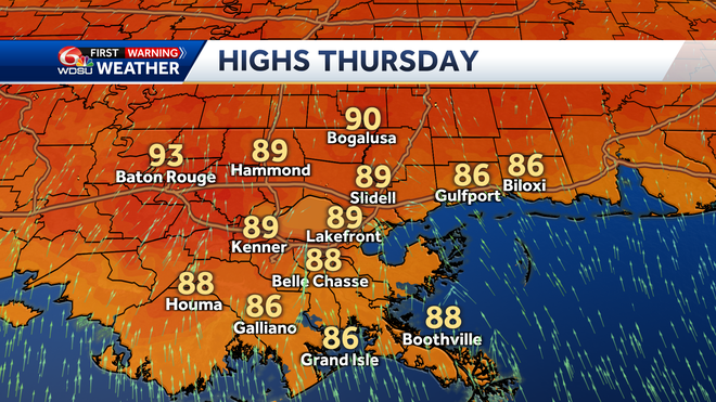 New Orleans Louisiana weather forecast high temp rain chances
