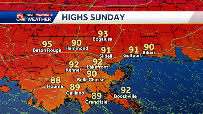New Orleans weather forecast high temp chance of rain Fathers Day