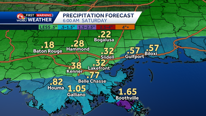 Rainfall forecast from Friday until Saturday morning