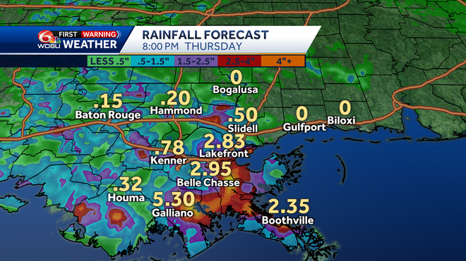 New Orleans weather forecast rain chances high temps rain amounts