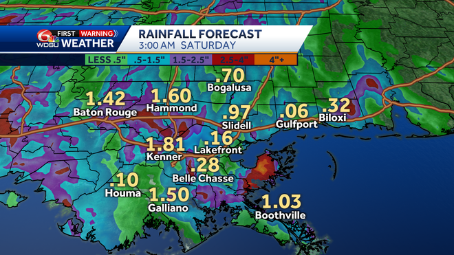 New Orleans weather forecast chance of rain when storms hit