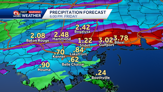 New Orleans weather forecast rain chances what time storms arrive