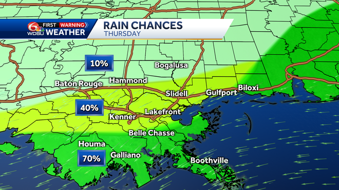New Orleans forecast high temperatures rain chances tropics