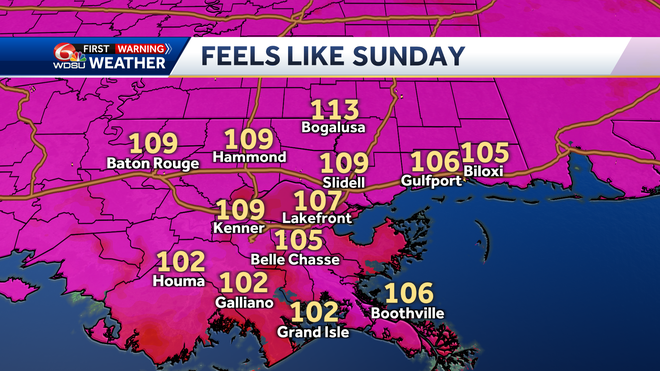 The heat index Sunday