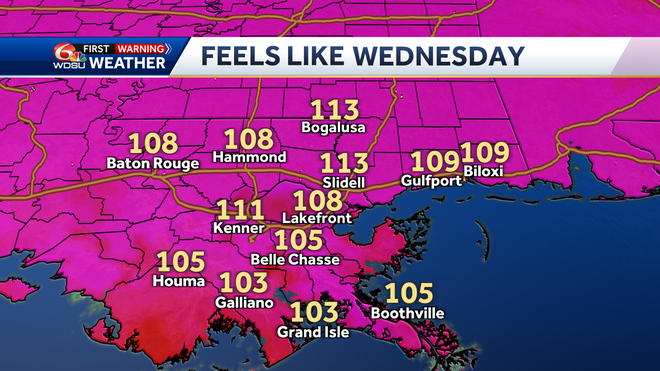 The heat index Wednesday