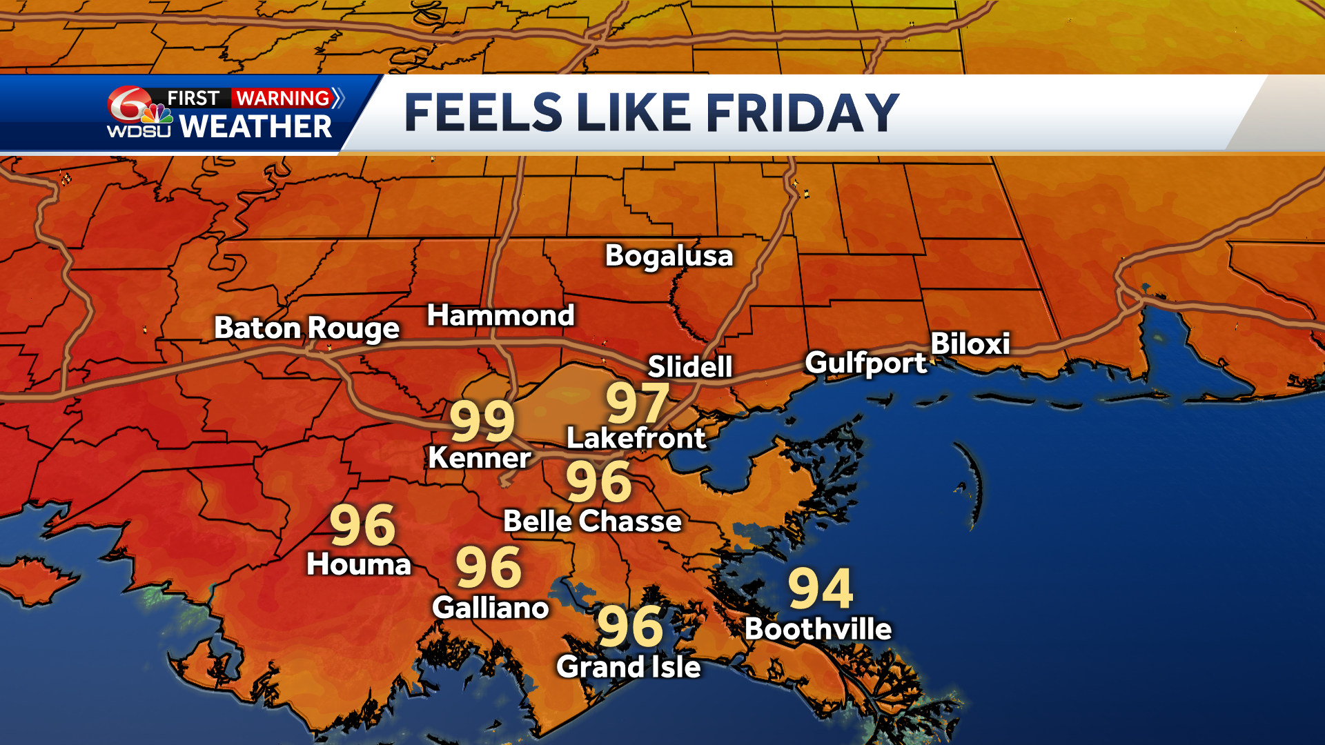 New Orleans weather forecast high temp rain chances Memorial Day - WDSU