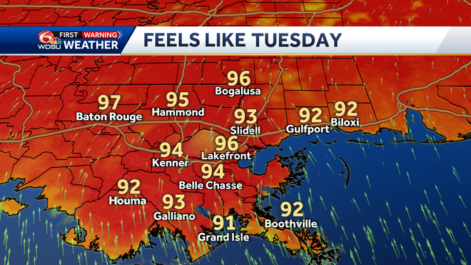 New Orleans Louisiana weather forecast record high rain chances