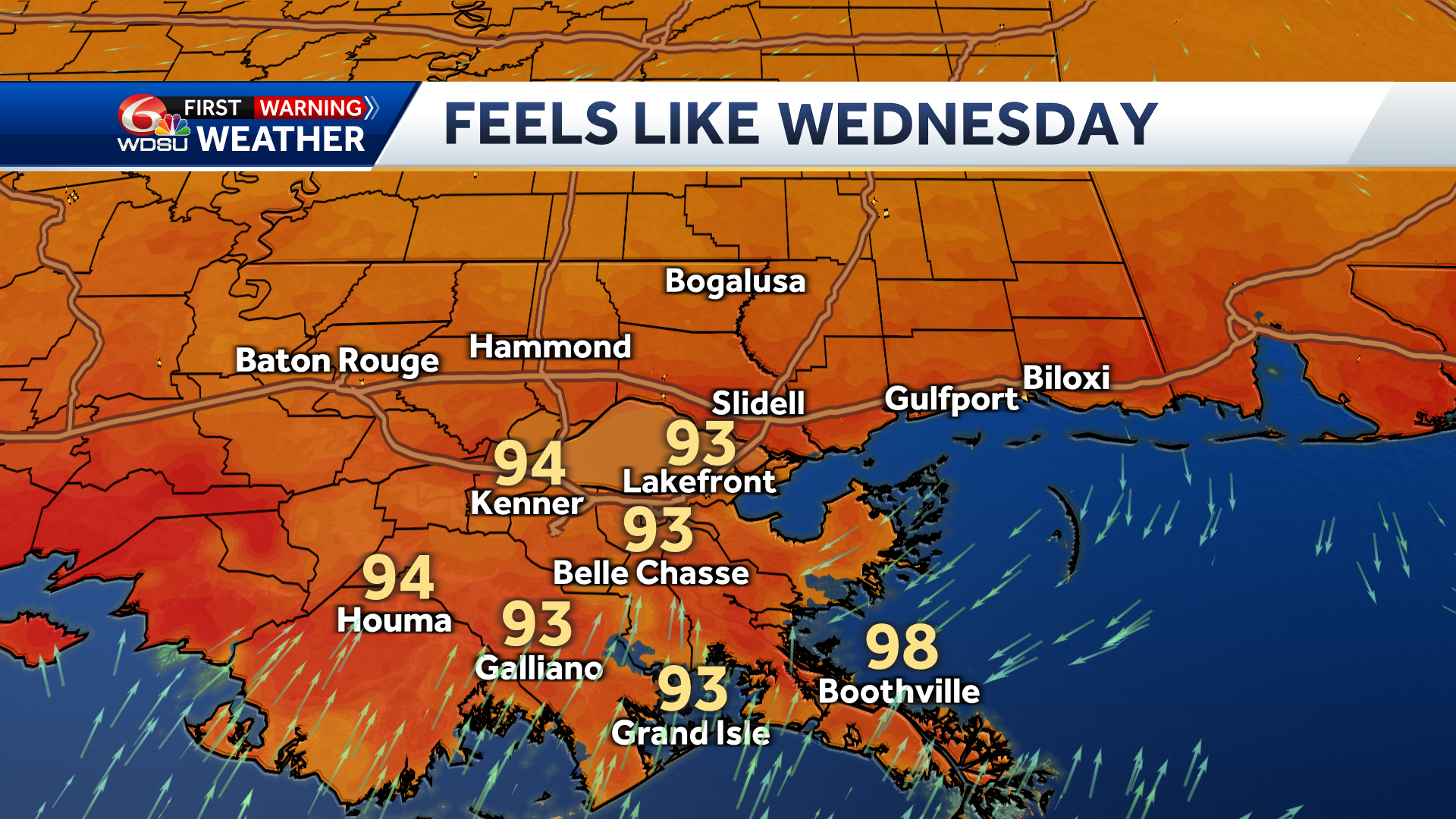 New Orleans weather forecast high temp rain chances Memorial Day - WDSU
