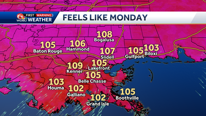 New Orleans weather heat advisory high temp heat index hurricane