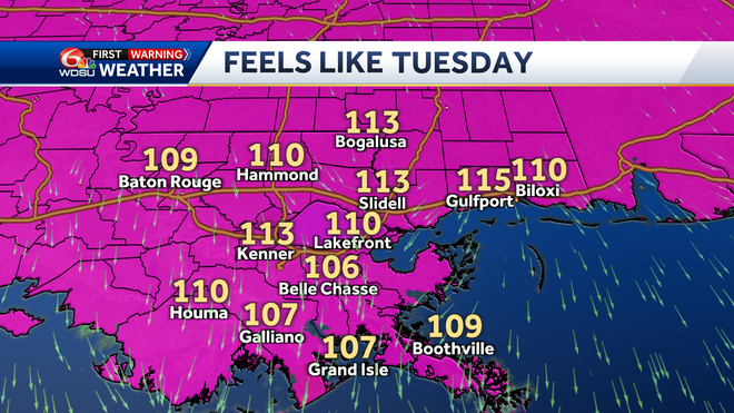 The heat index on Tuesday