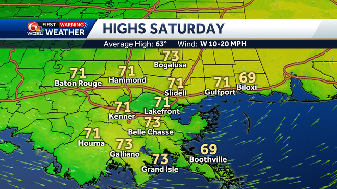New Orleans storm forecast rain flooding weekend high temps