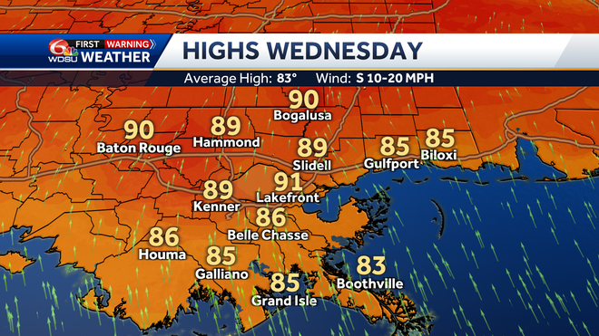 New Orleans Louisiana weather forecast record highs severe storms