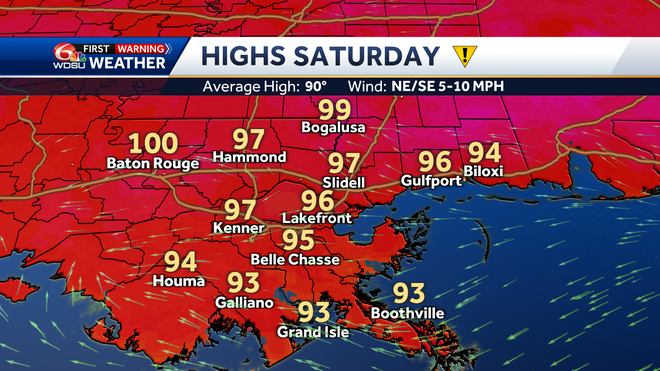 New Orleans weather forecast high temp chance of rain Fathers Day
