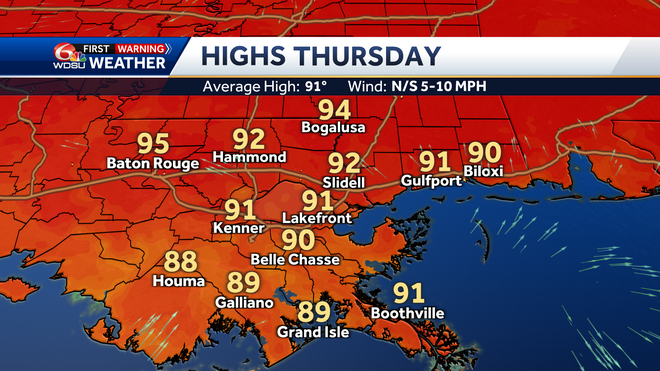 New Orleans weather forecast rain chances high temp tropics