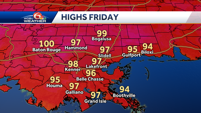 New Orleans heat advisory forecast high temperatures