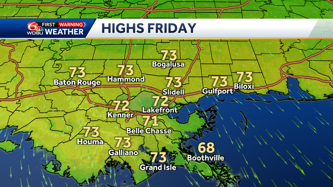 New Orleans weather forecast fog low temp high temp rain chances