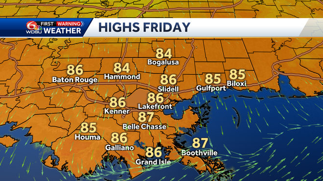 New Orleans Louisiana weather forecast record highs severe storms