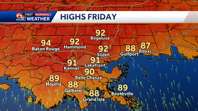 New Orleans Louisiana weather forecast high temp rain chances