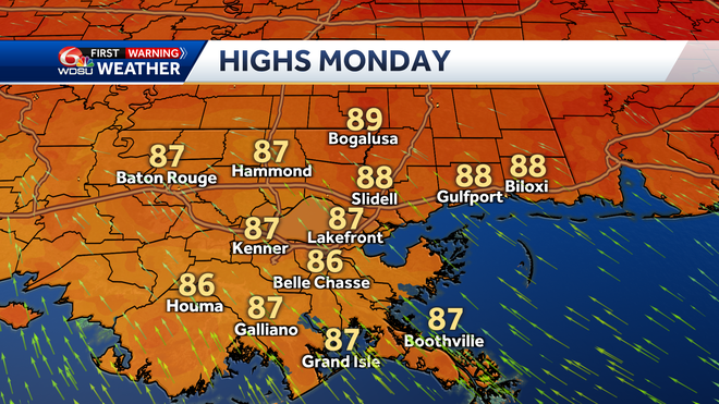 New Orleans weather forecast high temp chance of rain Fathers Day