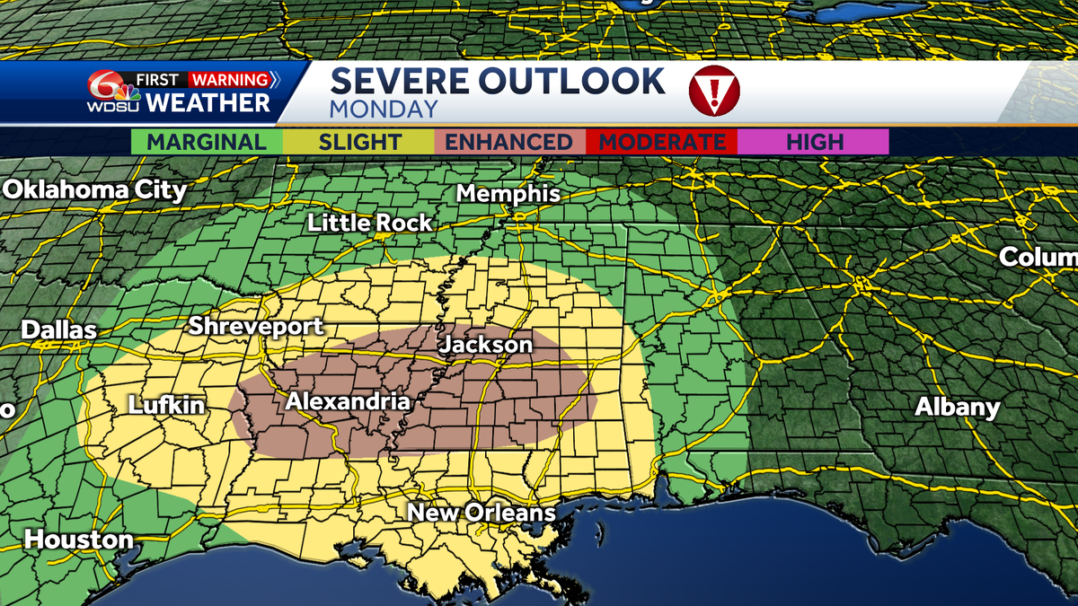 Damaging winds and tornadoes potential Monday night time
