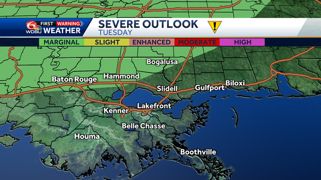 New Orleans weather forecast high temp rain chances severe storms
