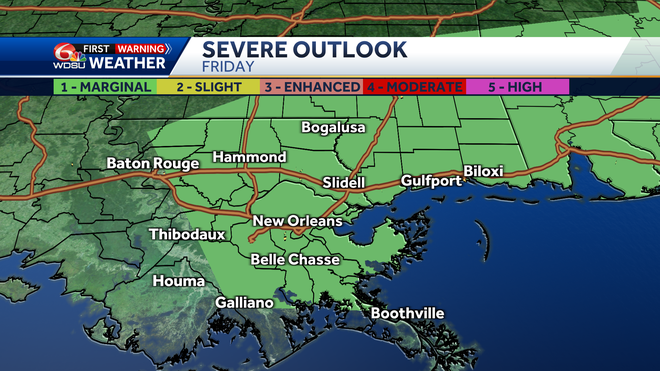 New Orleans weather forecast Friday high temp rain chance heat