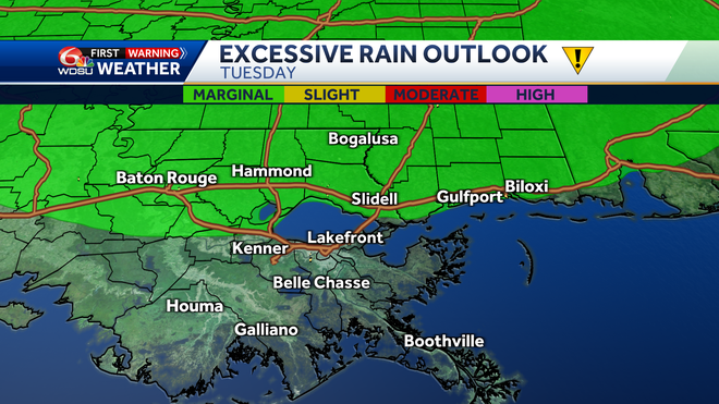 New Orleans weather forecast high temp rain chances severe storms
