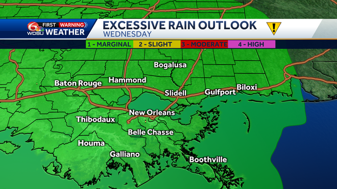 New Orleans weather forecast rain chances high temps tornado risk