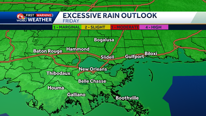New Orleans weather forecast high temp rain chances Gulf forecast